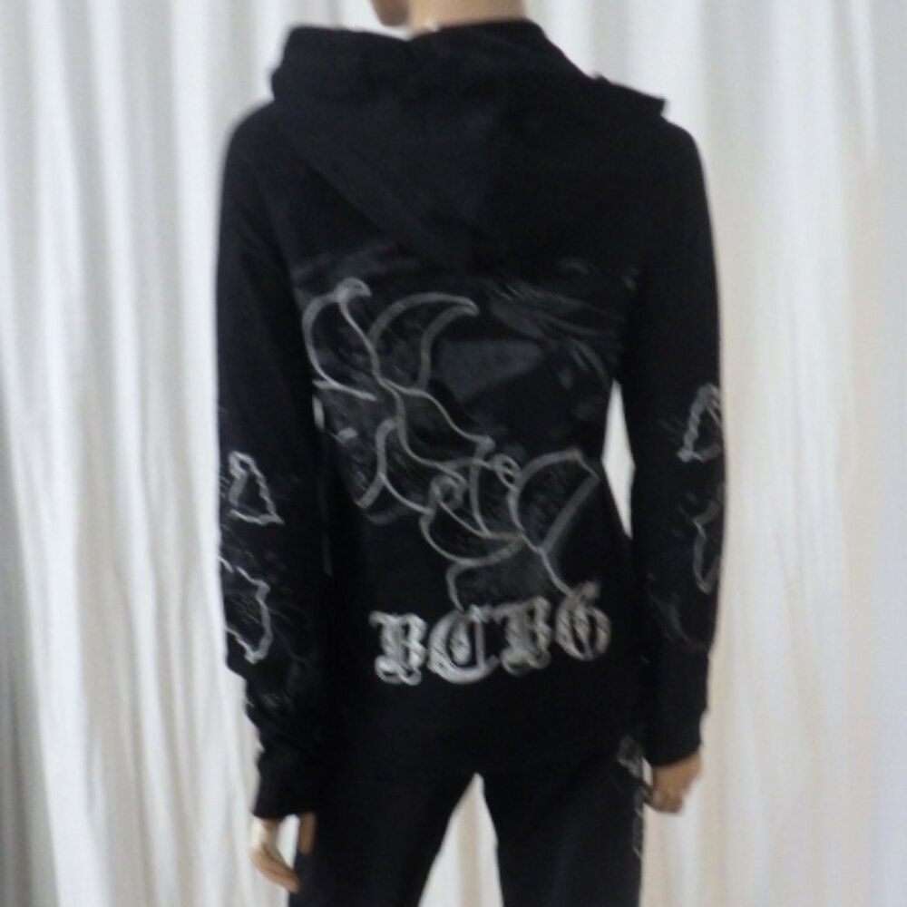 NWT BCBG sz MED LG XL 95% cotton BLACK & SILVER 2-TONE LILIES 2PC TRACKSUIT